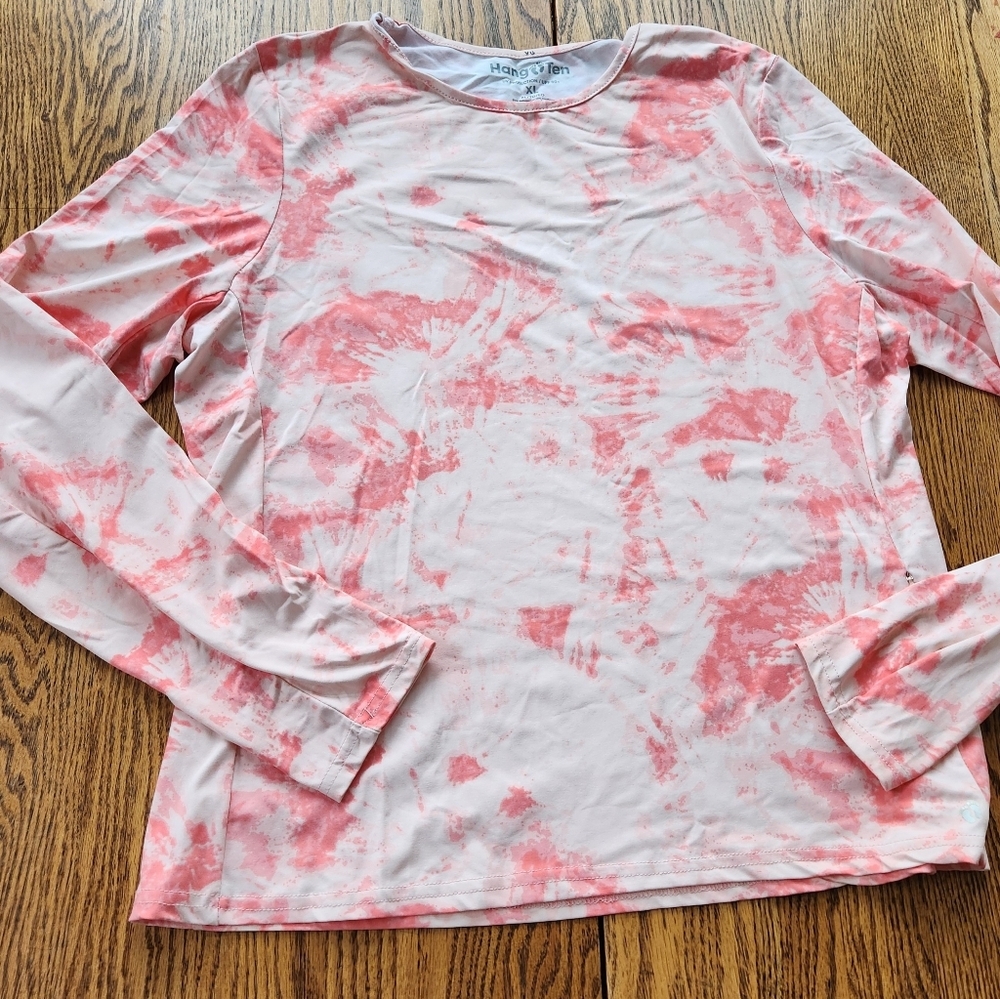 Hang Ten Pink and White Tie-Dye Long Sleeve Tee Sz XL